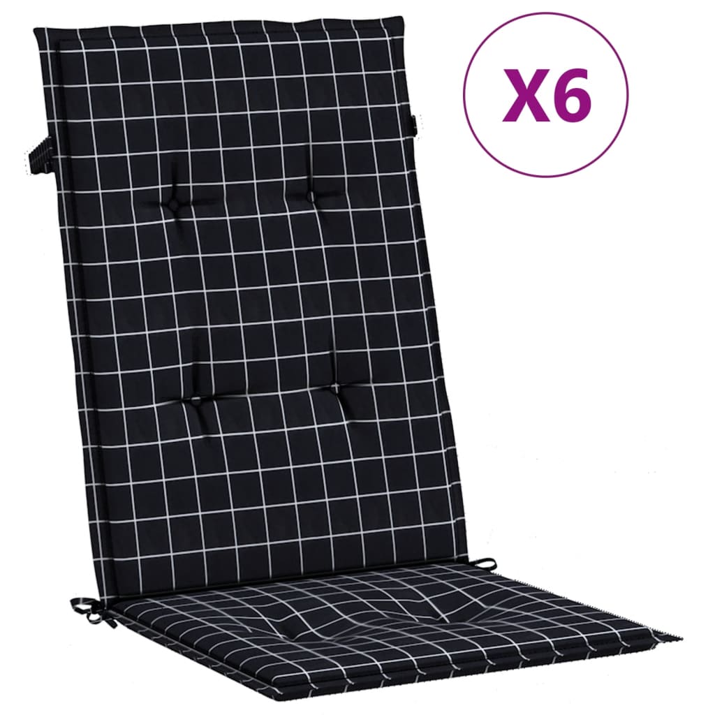 VidaXL coussins de chaise 6 pcs dossier haut motif losange tissu noir