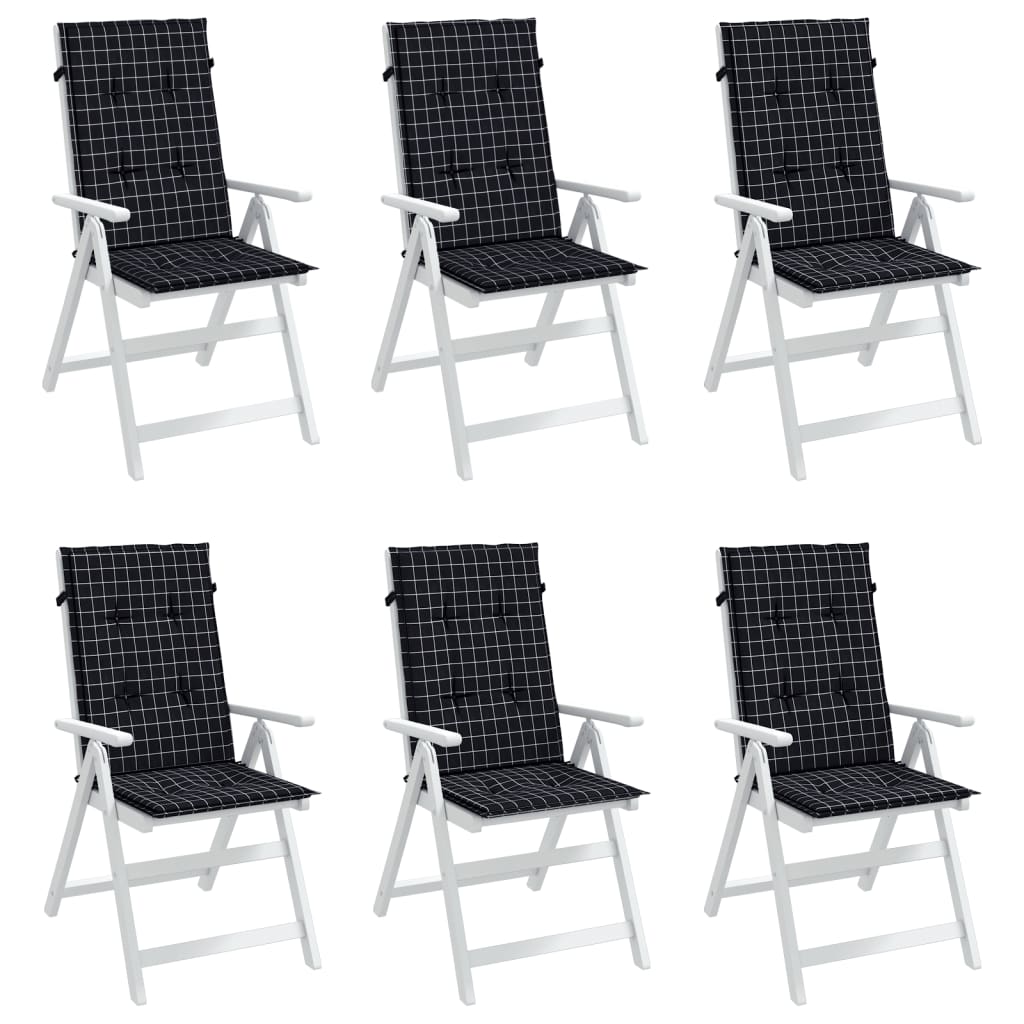 VidaXL coussins de chaise 6 pcs dossier haut motif losange tissu noir