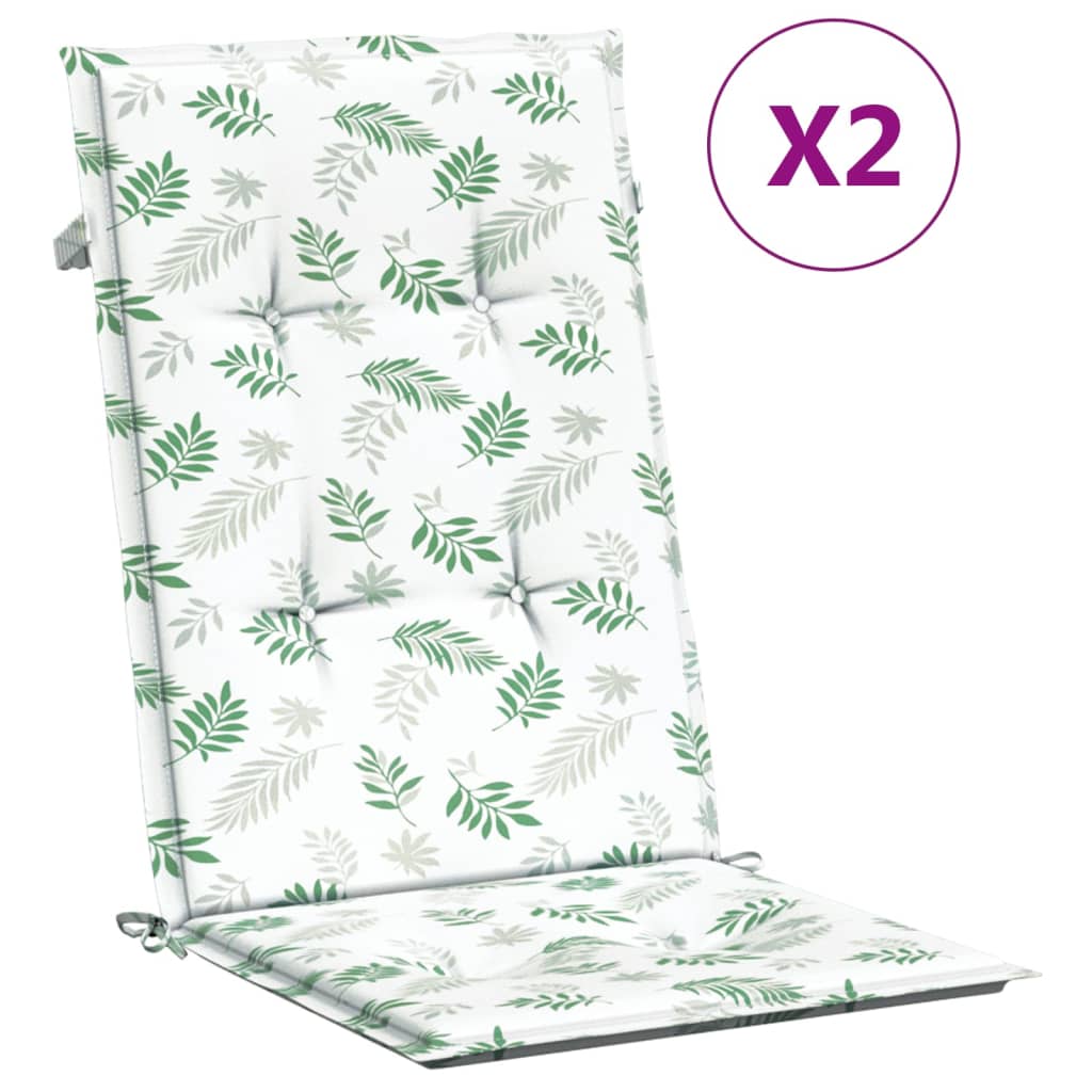 VidaXL coussins de chaise 2 pièces tissu à motif de feuilles à dossier haut