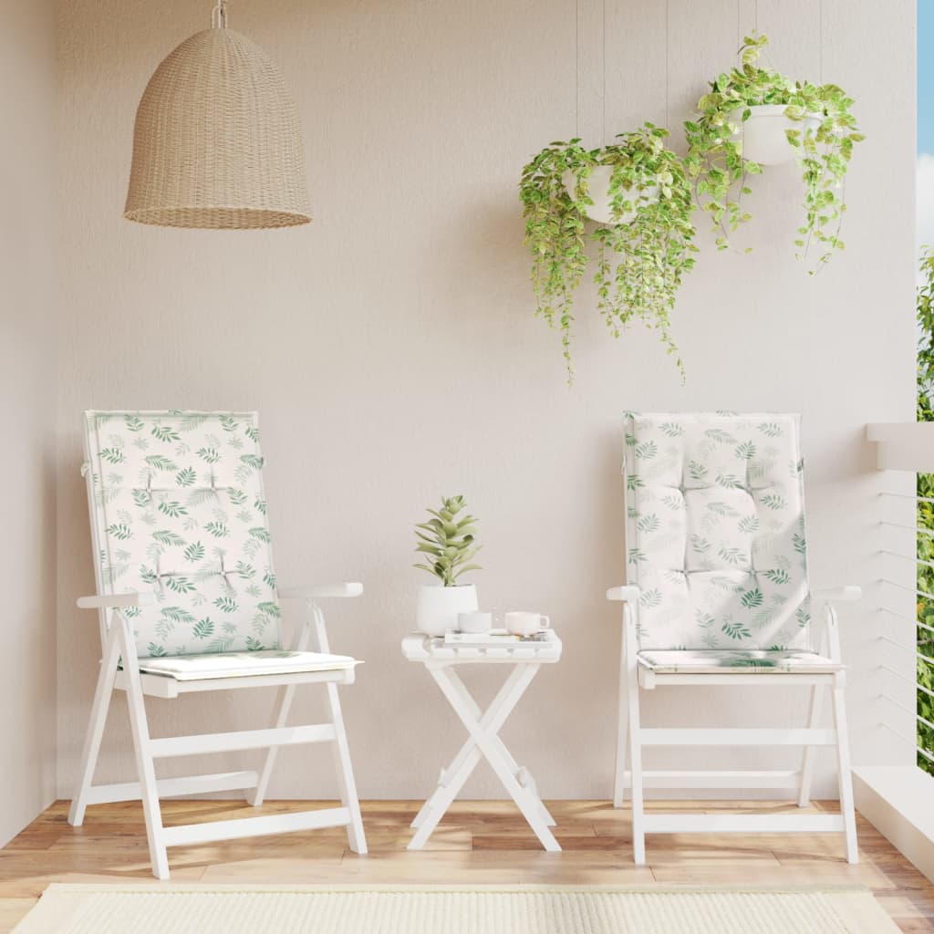 VidaXL coussins de chaise 2 pièces tissu à motif de feuilles à dossier haut
