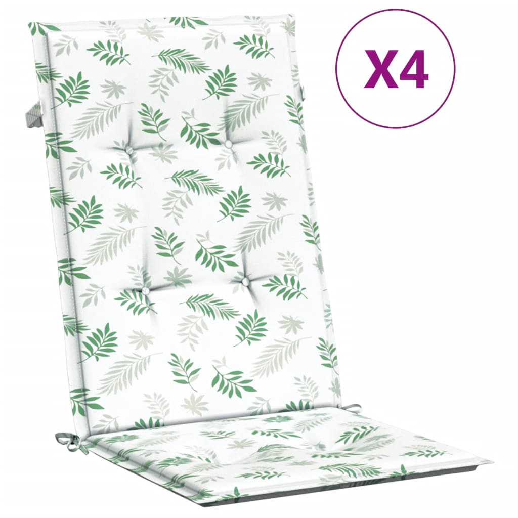 VidaXL coussins de chaise 4 pièces tissu à motif de feuilles à dossier haut