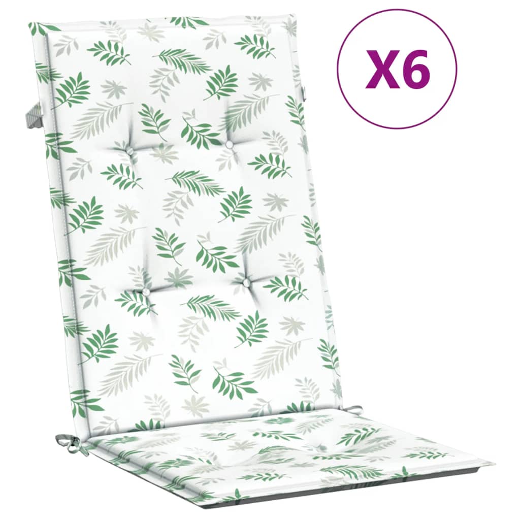 VidaXL coussins de chaise 6 pièces tissu à motif de feuilles à dossier haut