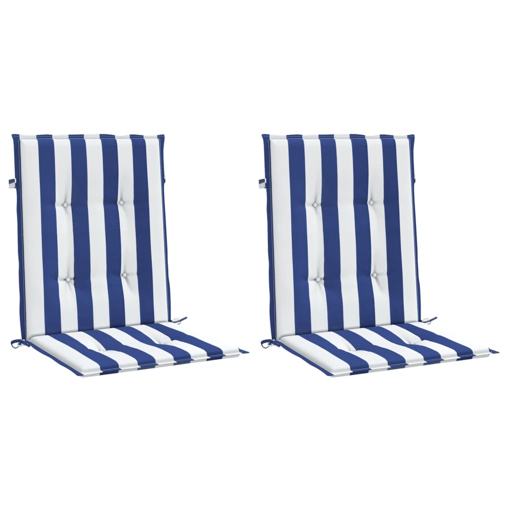 VidaXL coussins de chaise 2 pcs dossier bas tissu rayé blanc et bleu