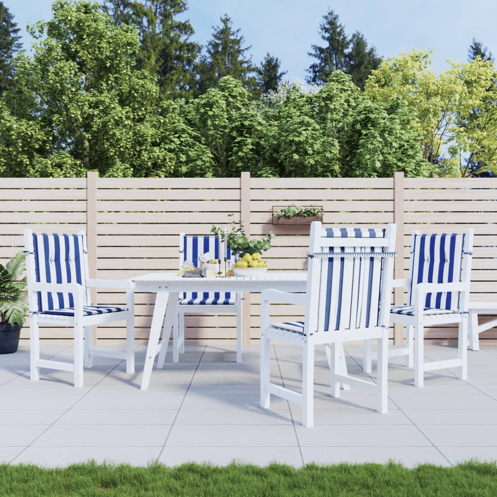 VidaXL coussins de chaise 4 pcs dossier bas tissu rayé blanc et bleu