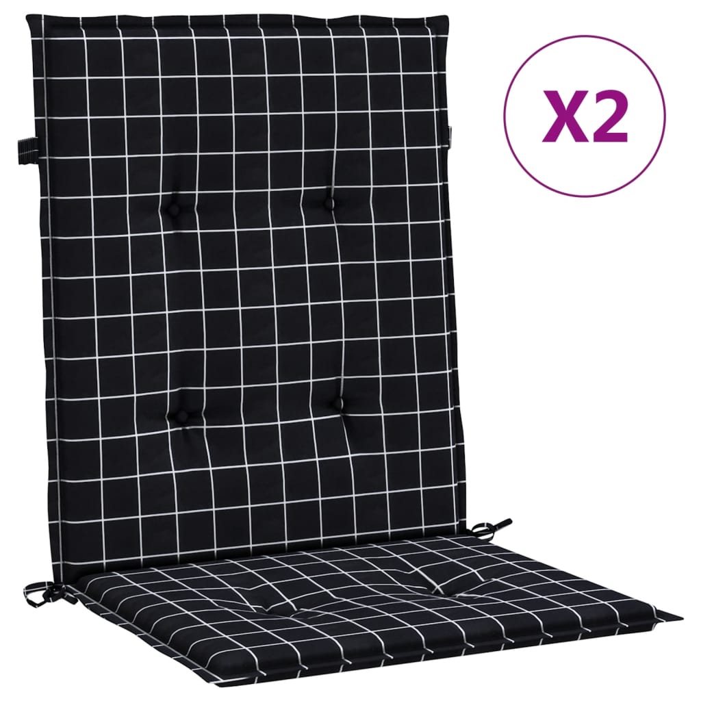 VidaXL coussins de chaise 2 pcs dossier bas motif losange tissu noir