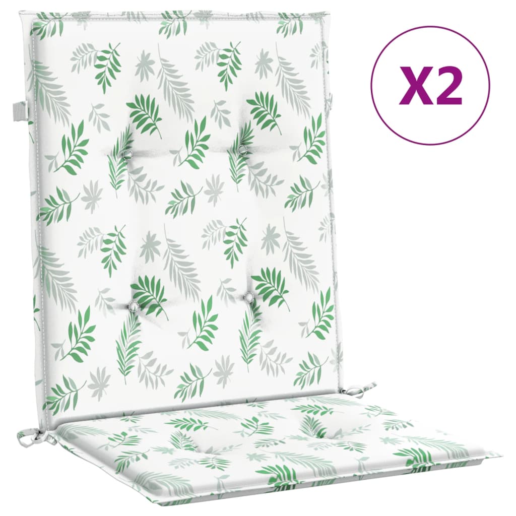VidaXL coussins de chaise 2 pcs dossier bas tissu motif feuille