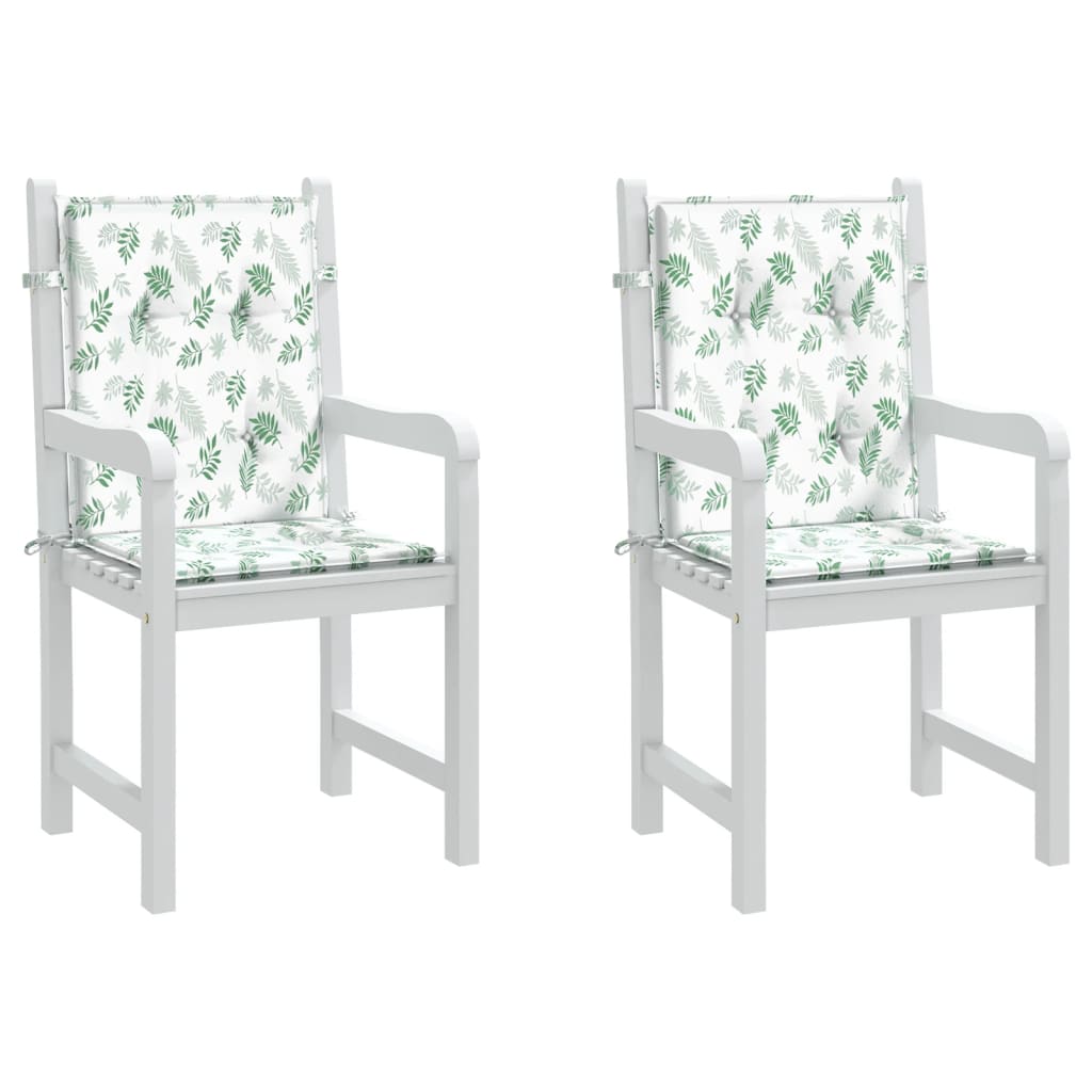 VidaXL coussins de chaise 2 pcs dossier bas tissu motif feuille