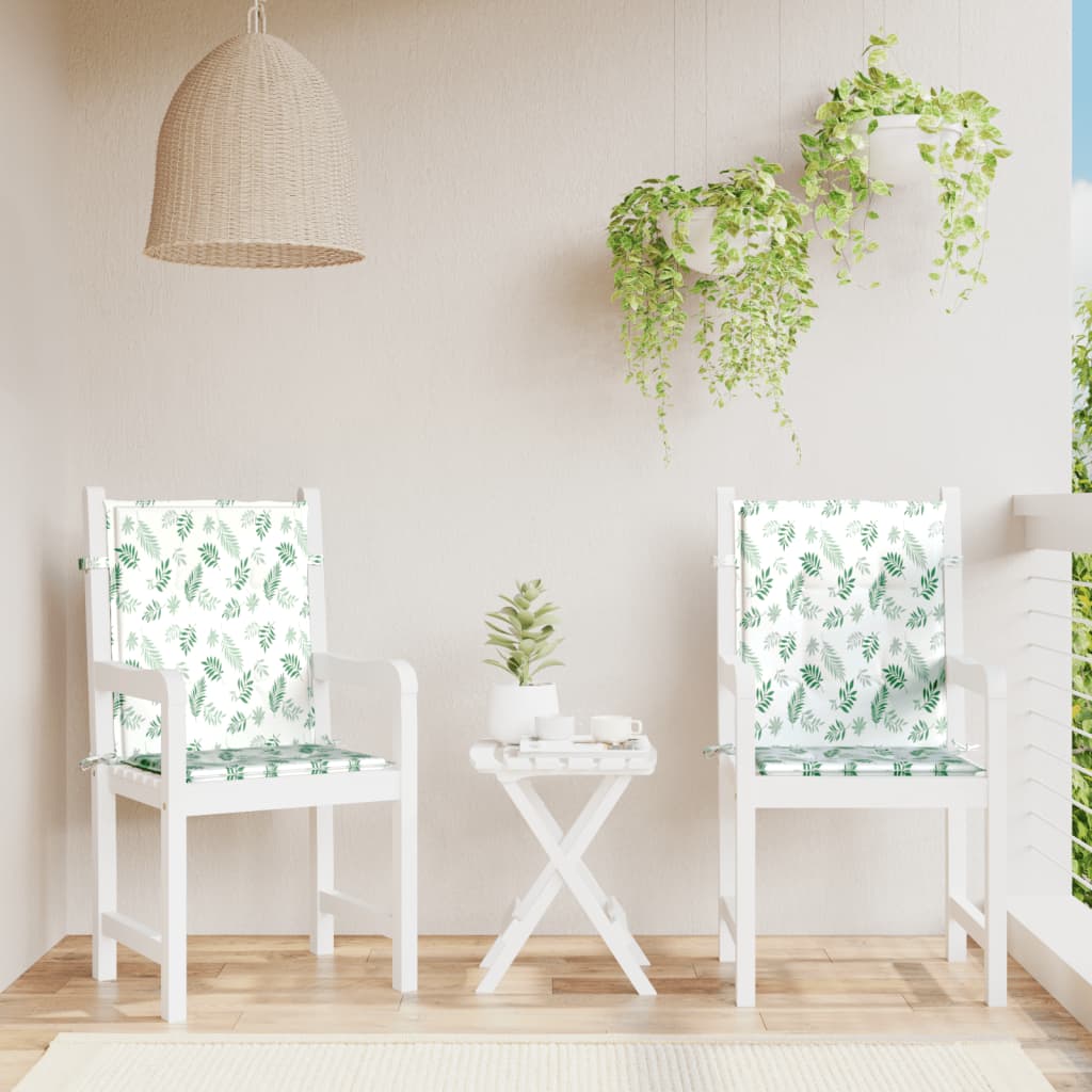 VidaXL coussins de chaise 2 pcs dossier bas tissu motif feuille
