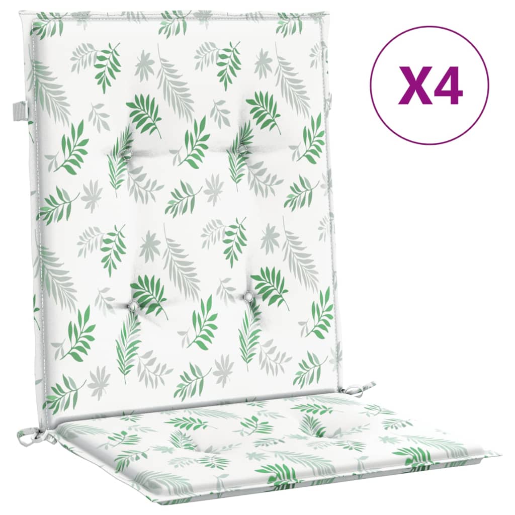 VidaXL coussins de chaise 4 pièces tissu à motif de feuilles à dossier bas