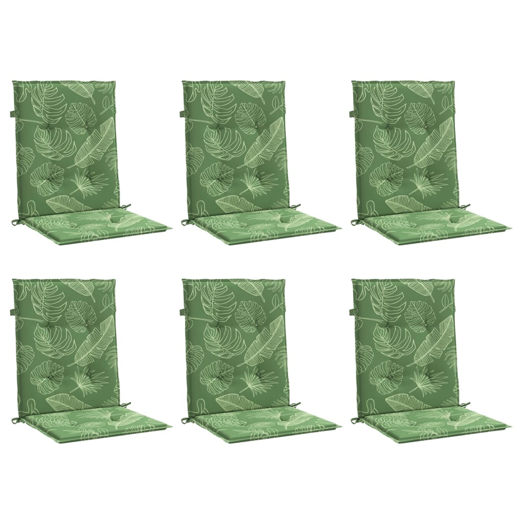 VidaXL coussins de chaise dossier bas 6 pièces tissu motif feuille