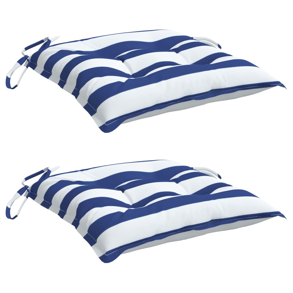 VidaXL Coussins de chaise 2 pcs rayé 40x40x7 cm tissu blanc et bleu