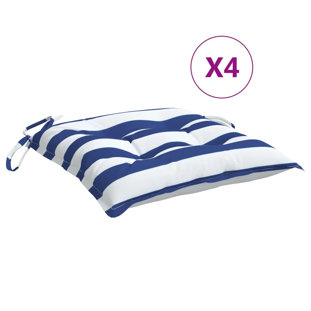 VidaXL Coussins de chaise 4 pcs rayé 40x40x7 cm tissu blanc et bleu
