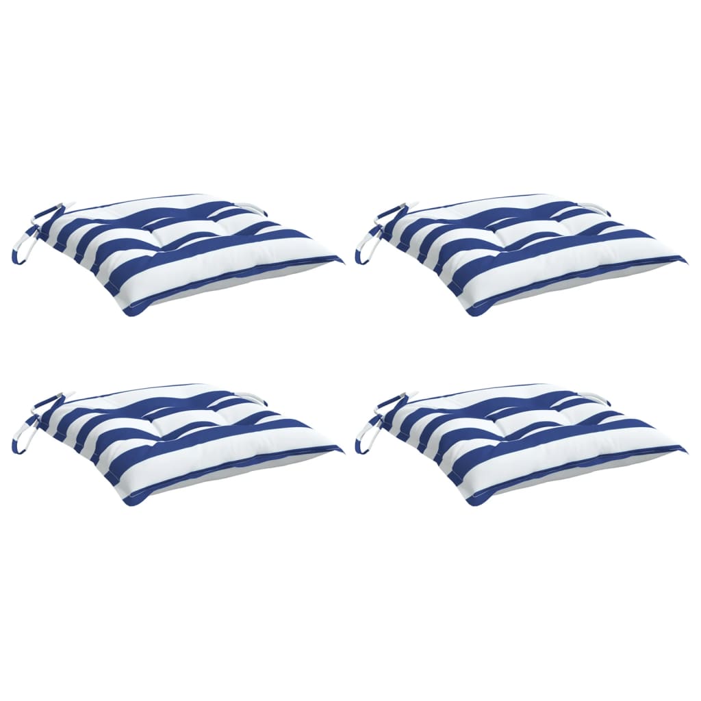VidaXL Coussins de chaise 4 pcs rayé 40x40x7 cm tissu blanc et bleu
