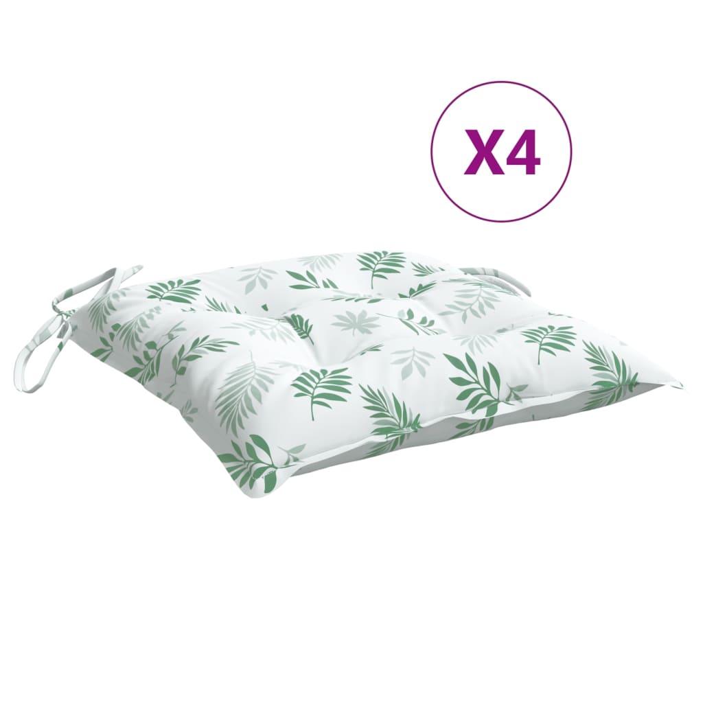 VidaXL coussins de chaise 4 pcs motif feuille 40x40x7 cm tissu