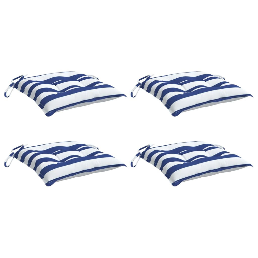 VidaXL coussins de chaise 4 pcs 50x50x7 cm tissu rayé blanc et bleu