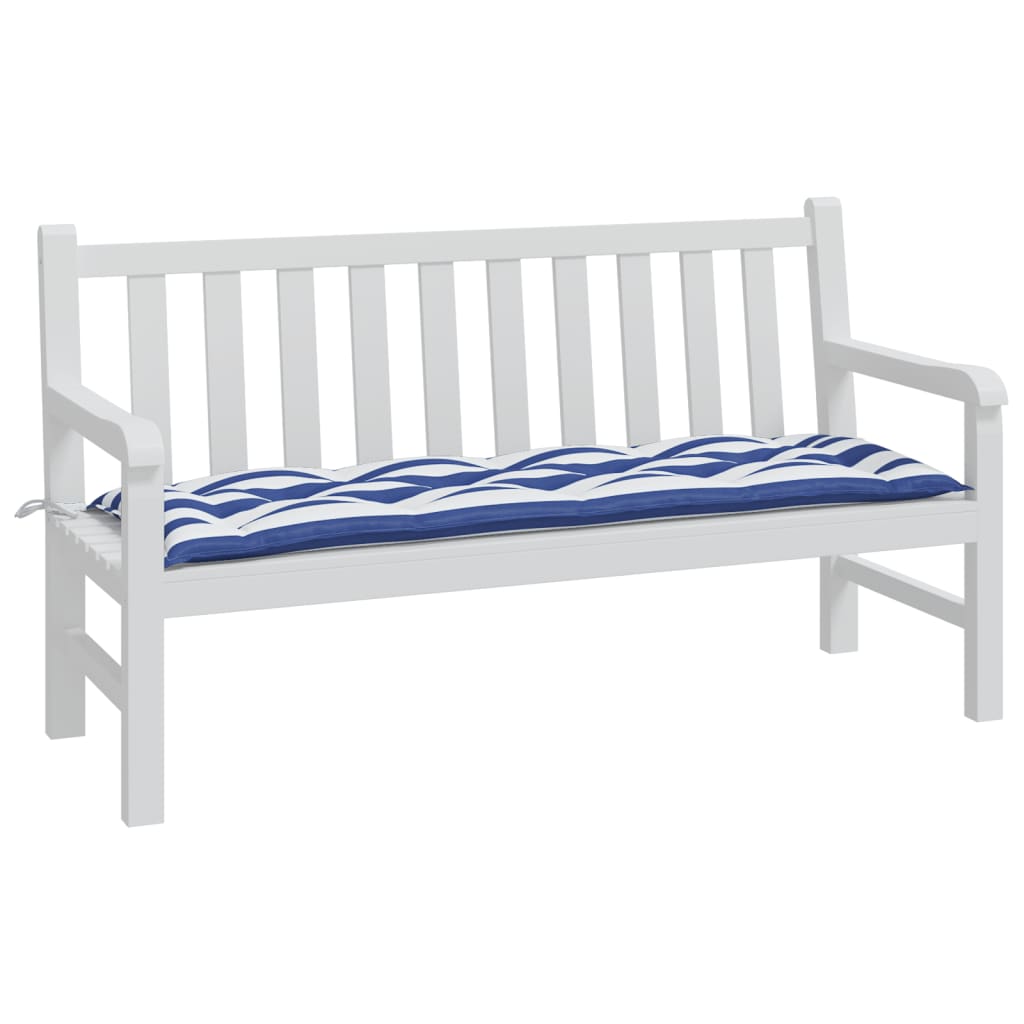 VidaXL coussin de banc de jardin 150x50x7cm tissu rayé blanc et bleu