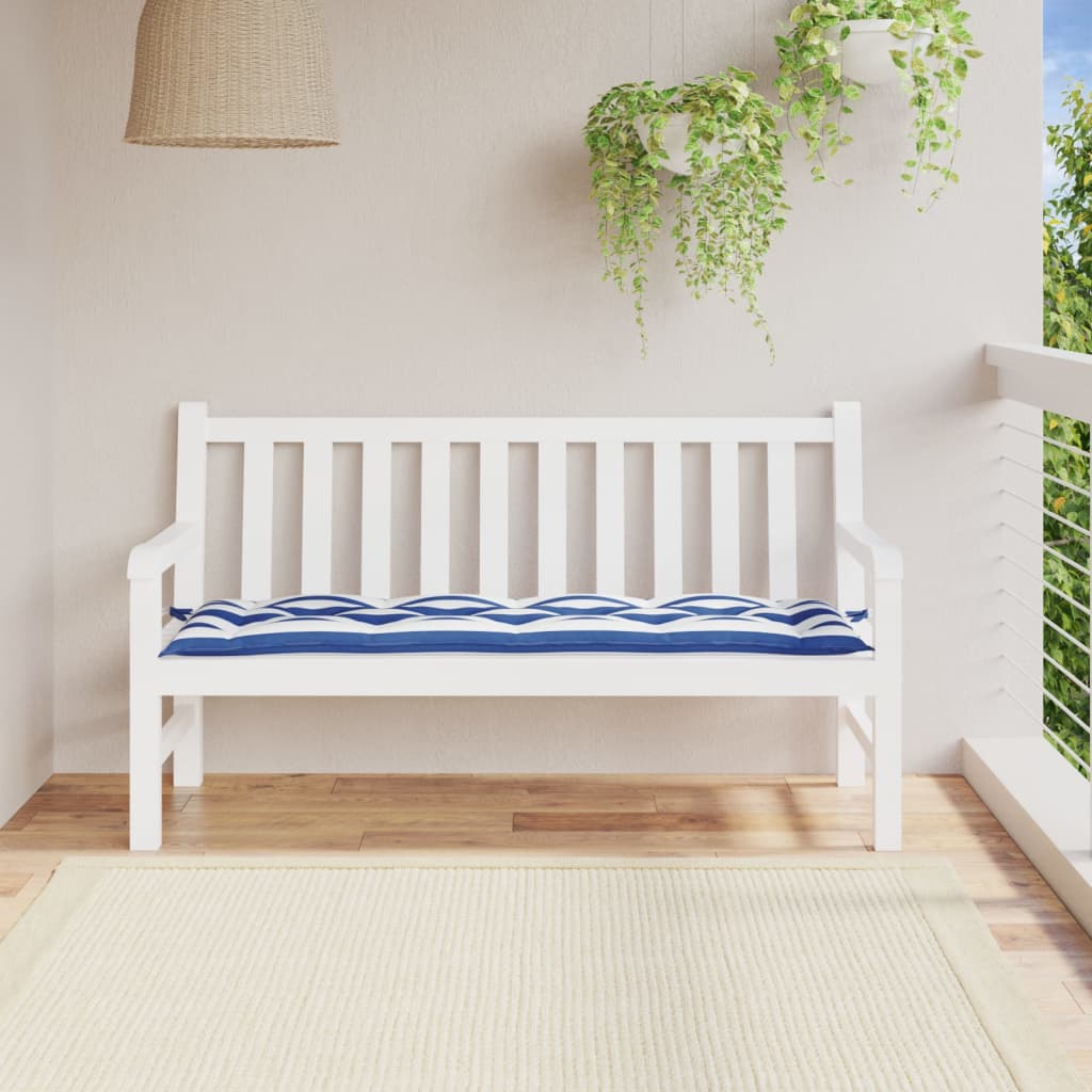 VidaXL coussin de banc de jardin 150x50x7cm tissu rayé blanc et bleu