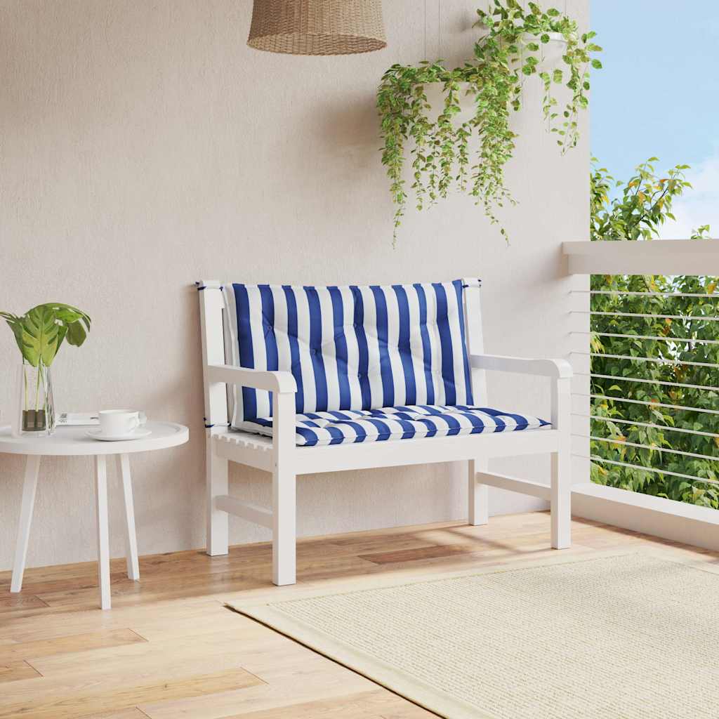 VidaXL coussins de banc de jardin 2 pcs rayé 100x50x7 cm tissu blanc et bleu