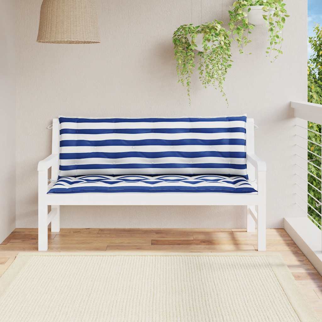Vidaxx coussins de banc de jardin 2 pcs rayé 150x50x7 cm tissu blanc et bleu