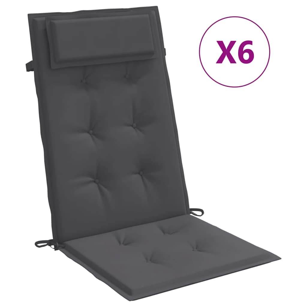 VidaXL Coussins de chaise 6 pcs dossier haut tissu oxford anthracite