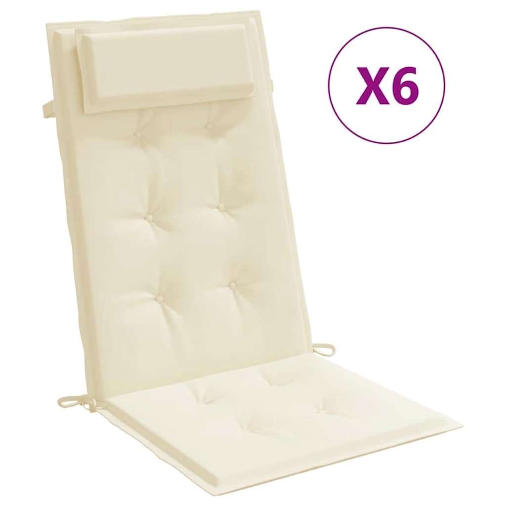 VidaXL coussins de chaise 6 pcs dossier haut tissu oxford couleur crème