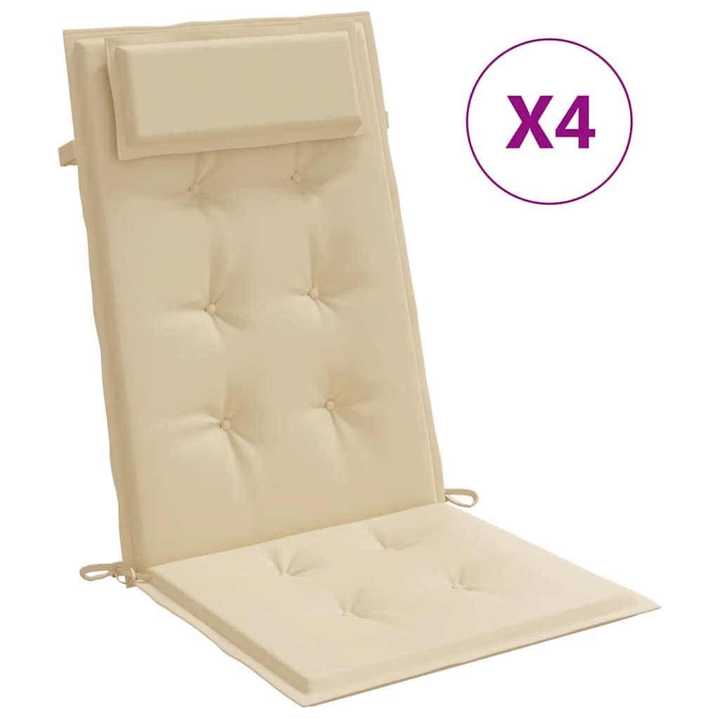VidaXL coussins de chaise 4 pcs dossier haut tissu oxford beige