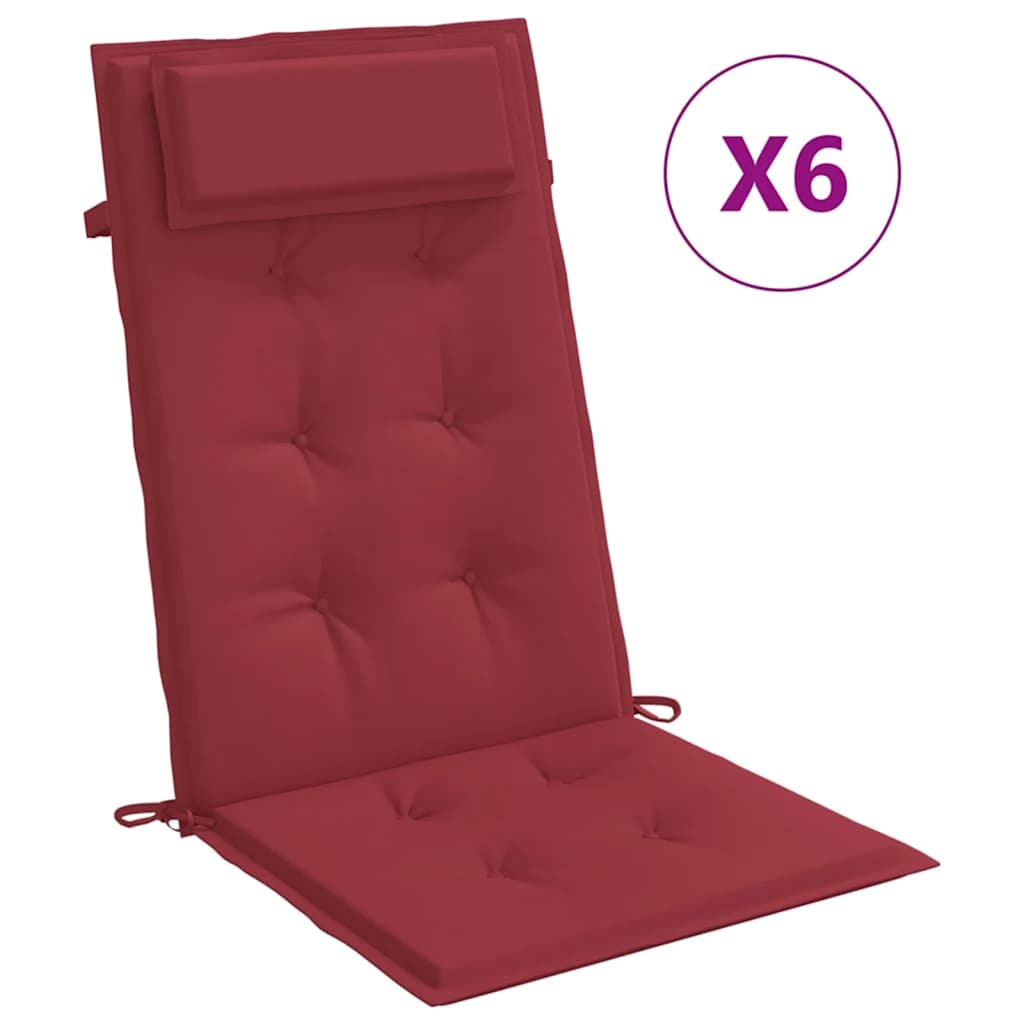 VidaXL Coussins de chaise 6 pcs dossier haut tissu oxford rouge vin