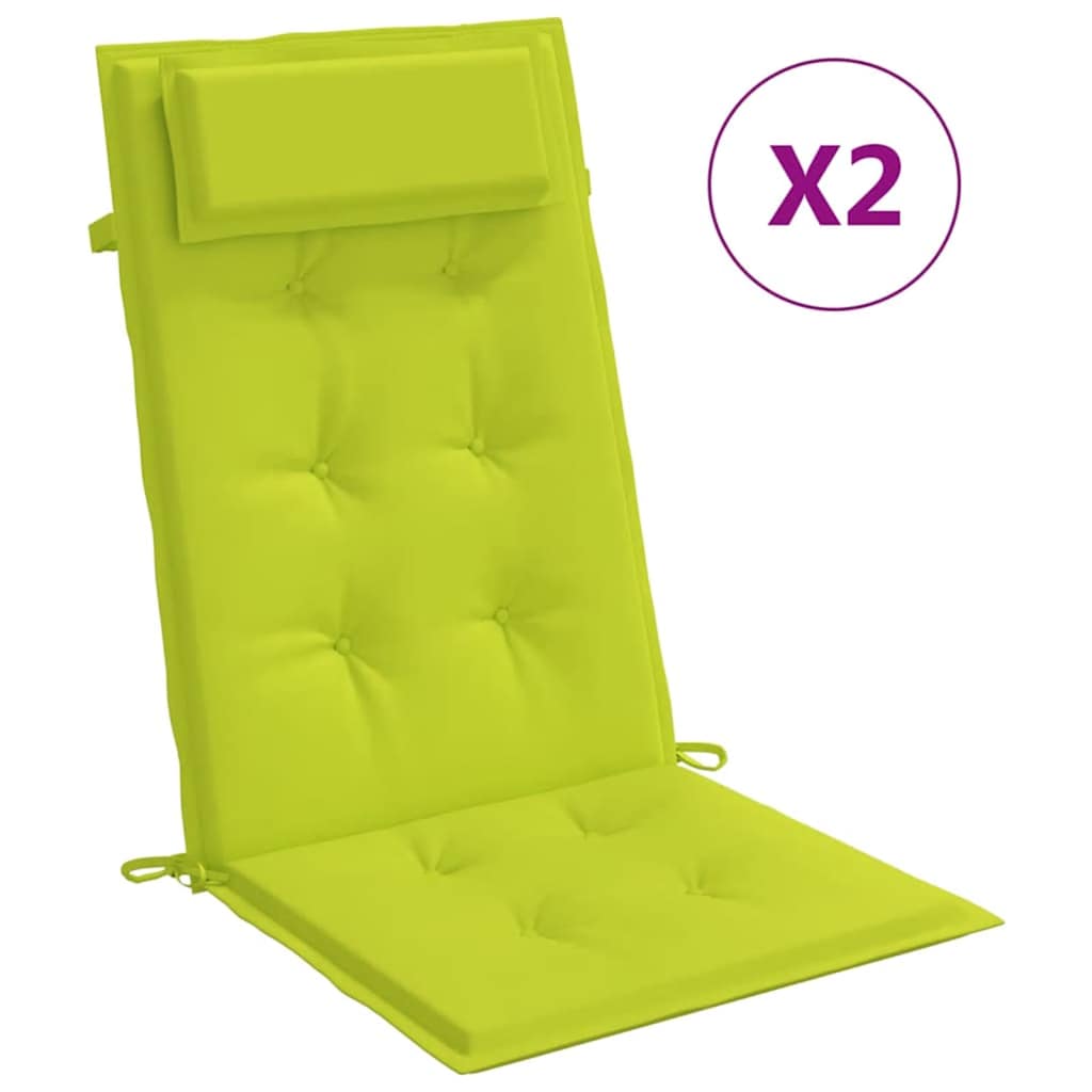 VidaXL coussins de chaise 2 pcs dossier haut tissu oxford vert vif