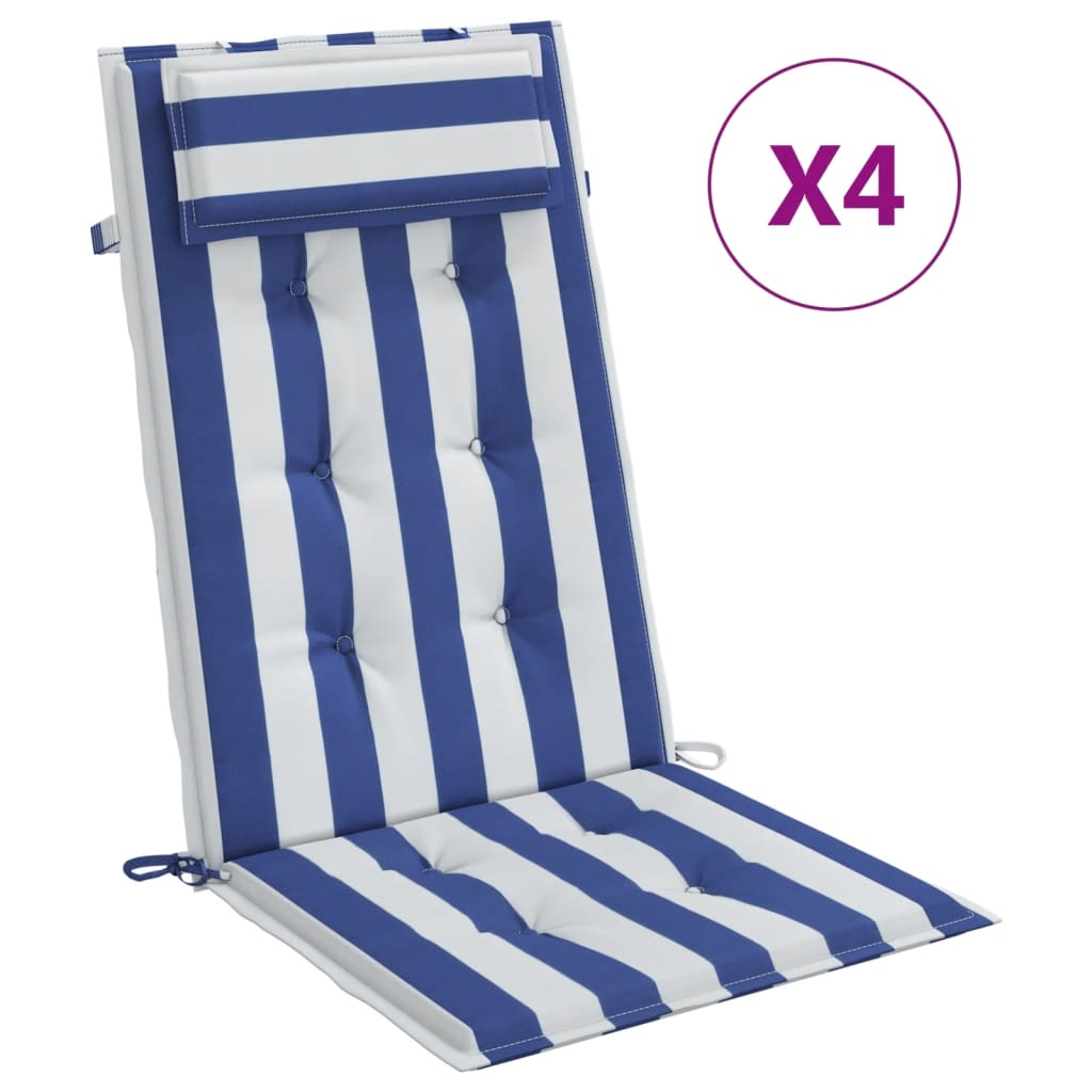 VidaXL Coussins de chaise 4 pcs dossier haut tissu oxford rayé blanc et bleu