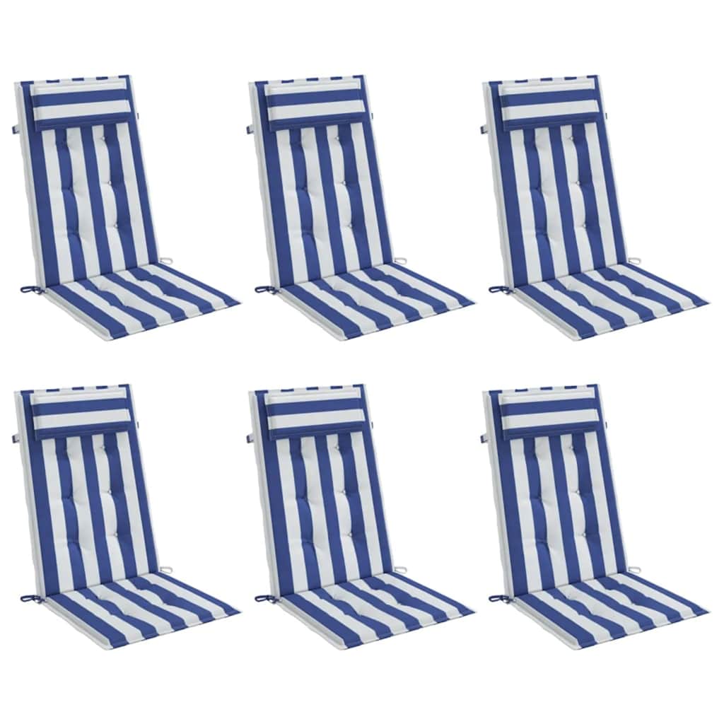 VidaXL coussins de chaise 6 pcs dossier haut tissu rayé oxford blanc et bleu