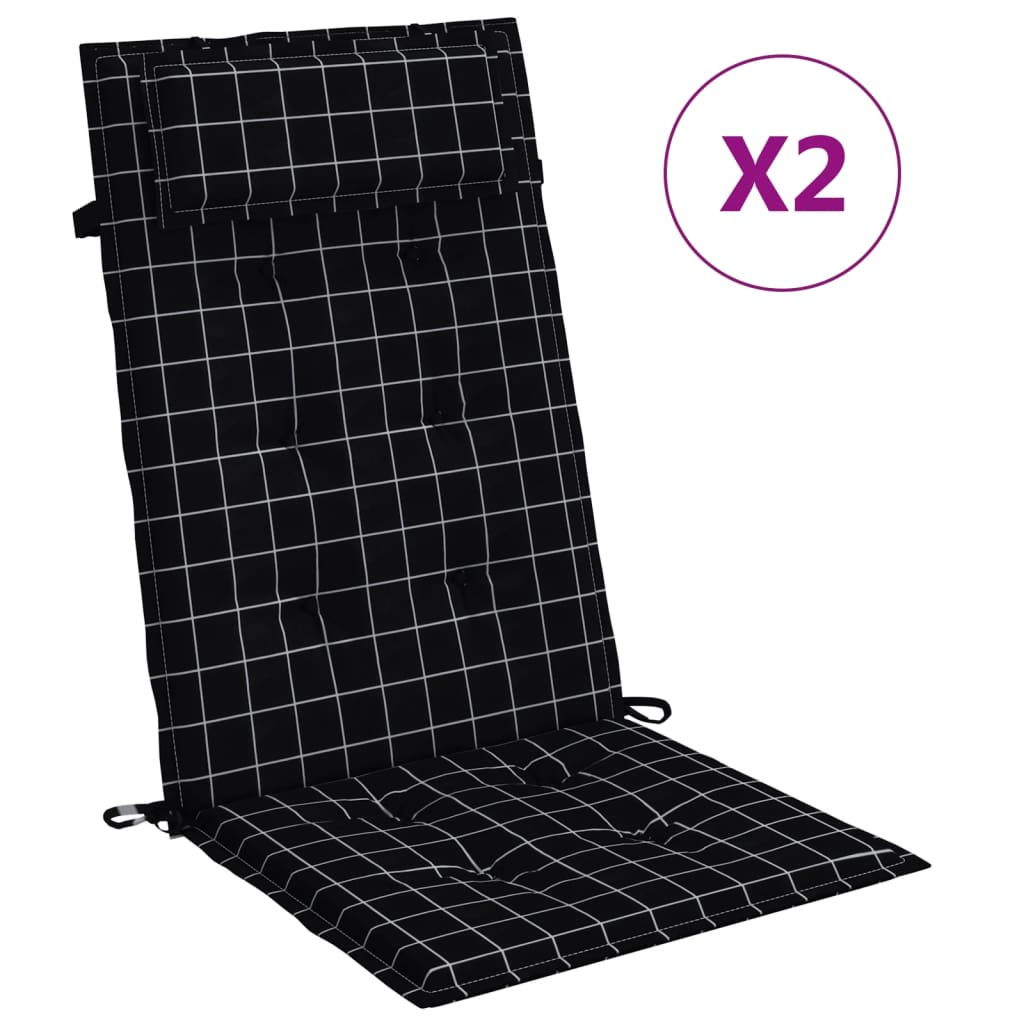 VidaXL coussins de chaise 2 pièces dossier haut motif losange tissu oxford noir