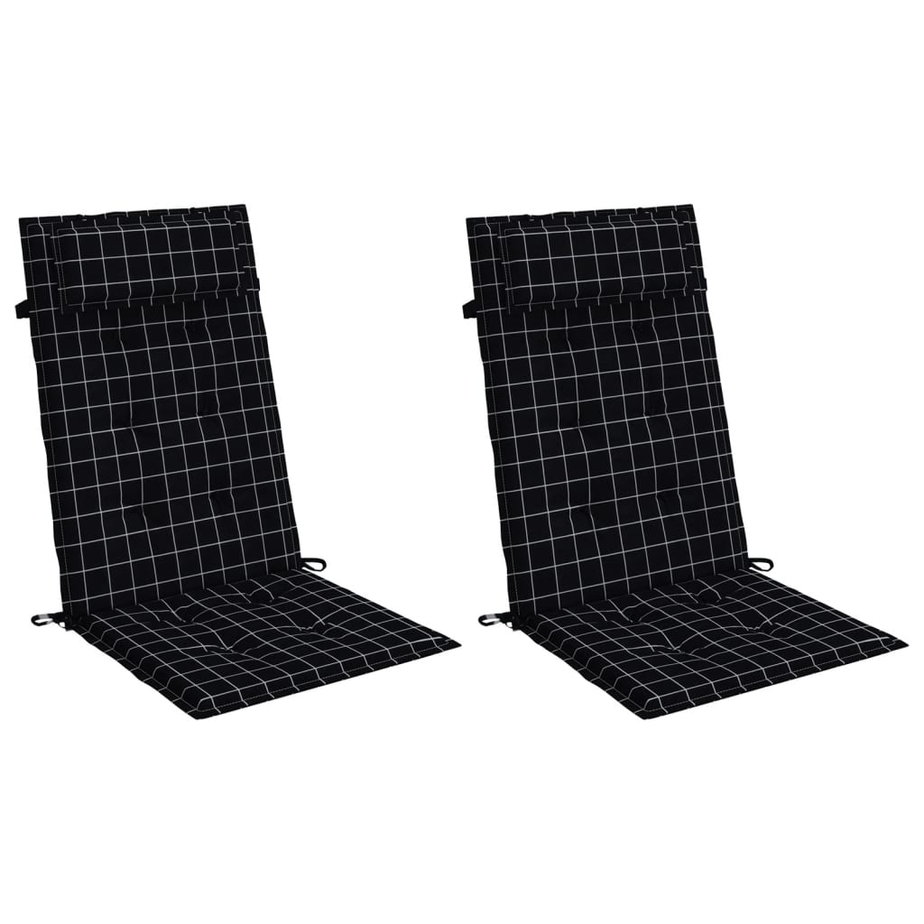 VidaXL coussins de chaise 2 pièces dossier haut motif losange tissu oxford noir