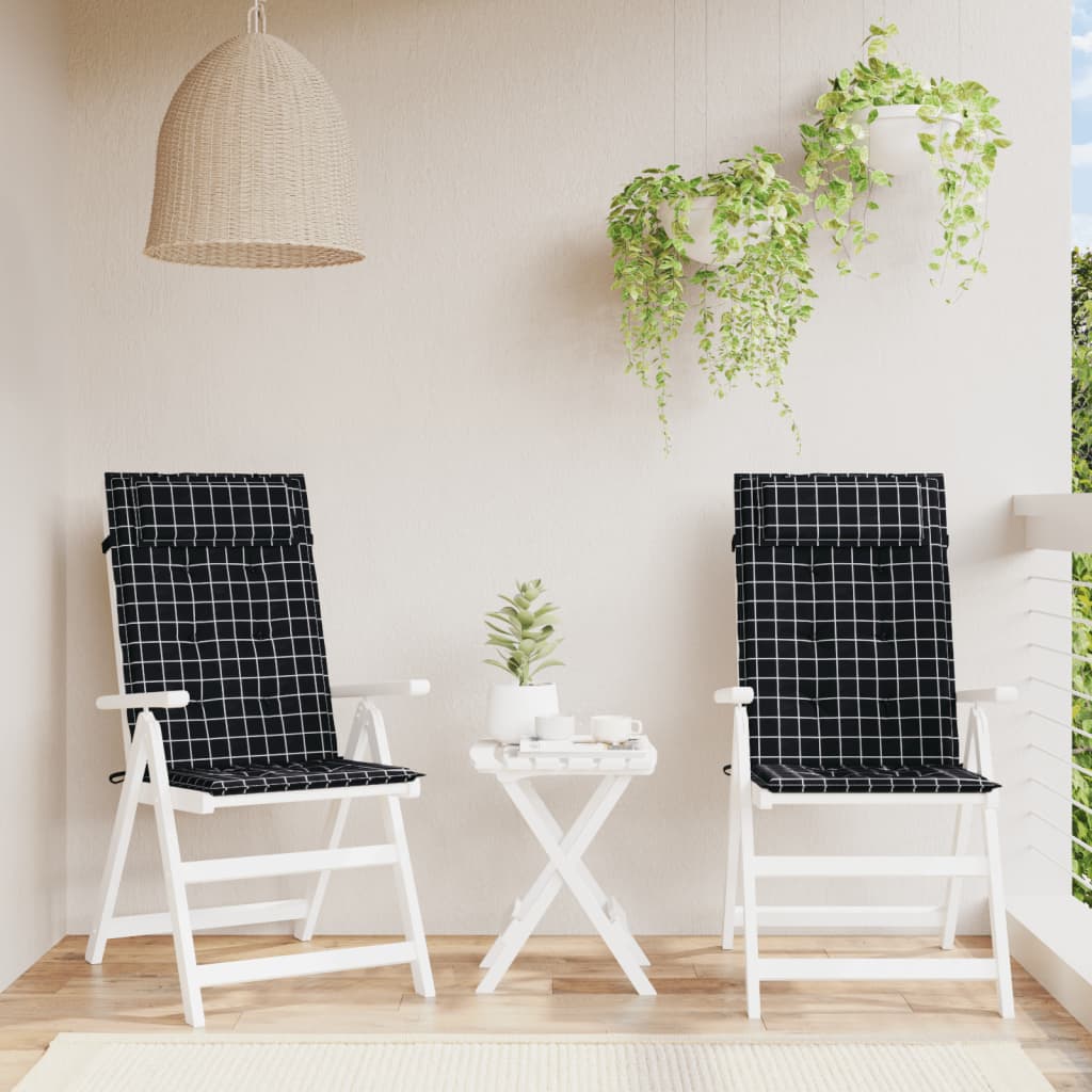 VidaXL coussins de chaise 2 pièces dossier haut motif losange tissu oxford noir