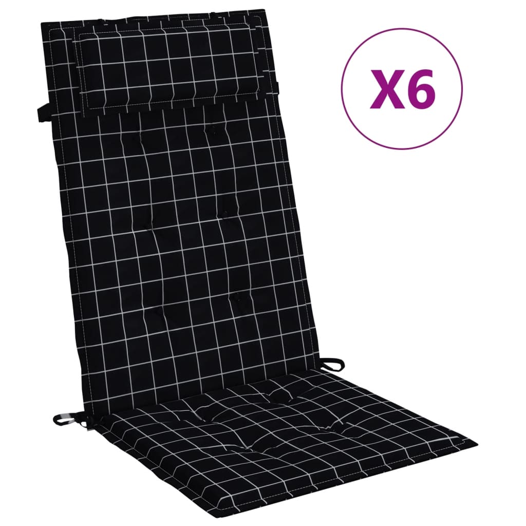 VidaXL coussins de chaise 6 pièces dossier haut motif losange tissu oxford noir
