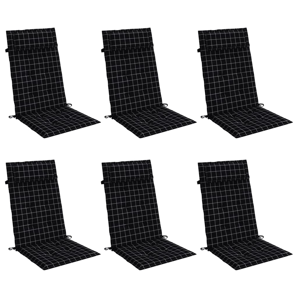 VidaXL coussins de chaise 6 pièces dossier haut motif losange tissu oxford noir