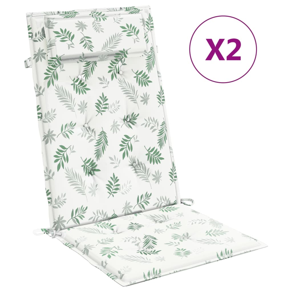 VidaXL coussins de chaise 2 pièces tissu oxford à motif de feuilles à dossier haut