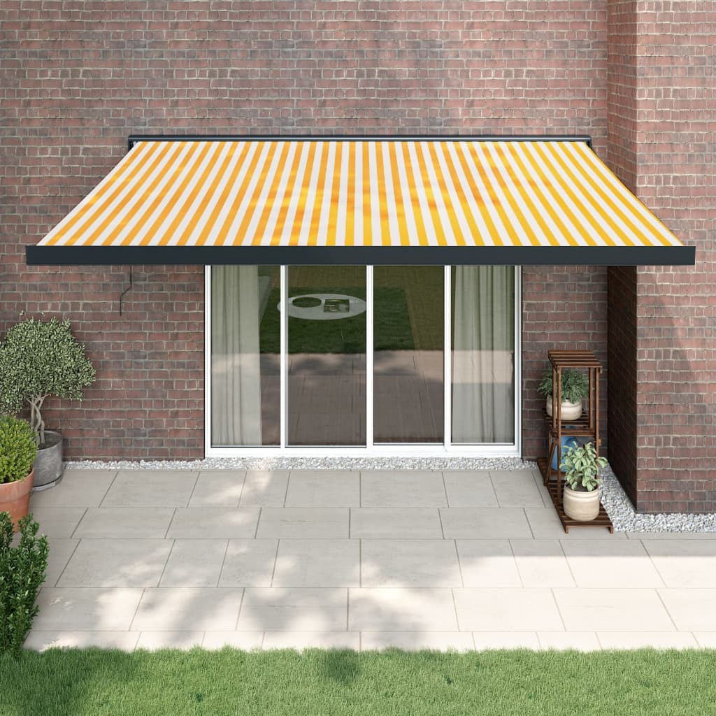 VidaXL Auvent extensible 4,5x3 m tissu et aluminium jaune et blanc