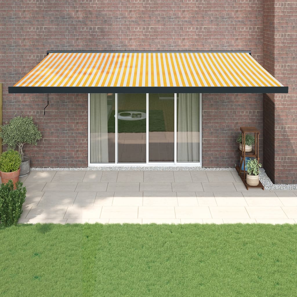VidaXL Auvent extensible 5x3 m tissu et aluminium jaune et blanc