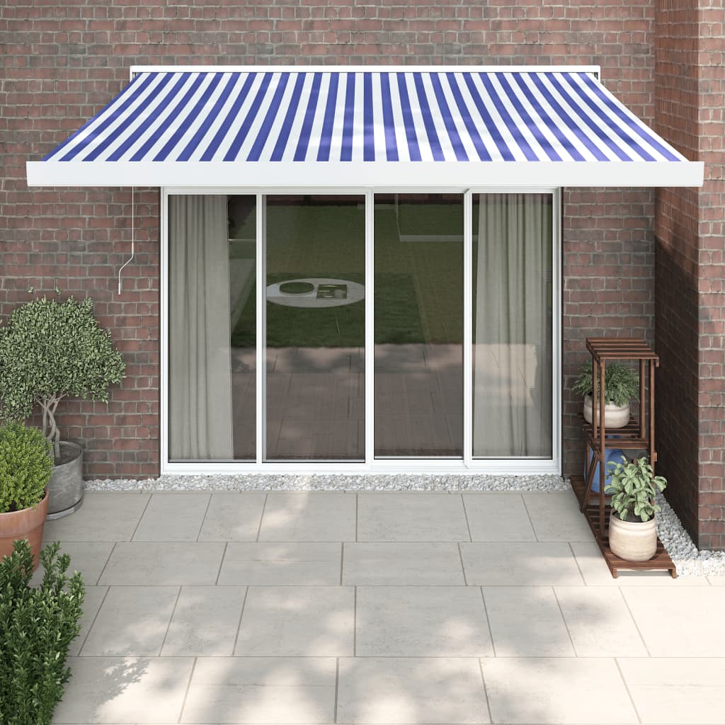 VidaXL Auvent extensible 3x2,5 m tissu et aluminium bleu et blanc