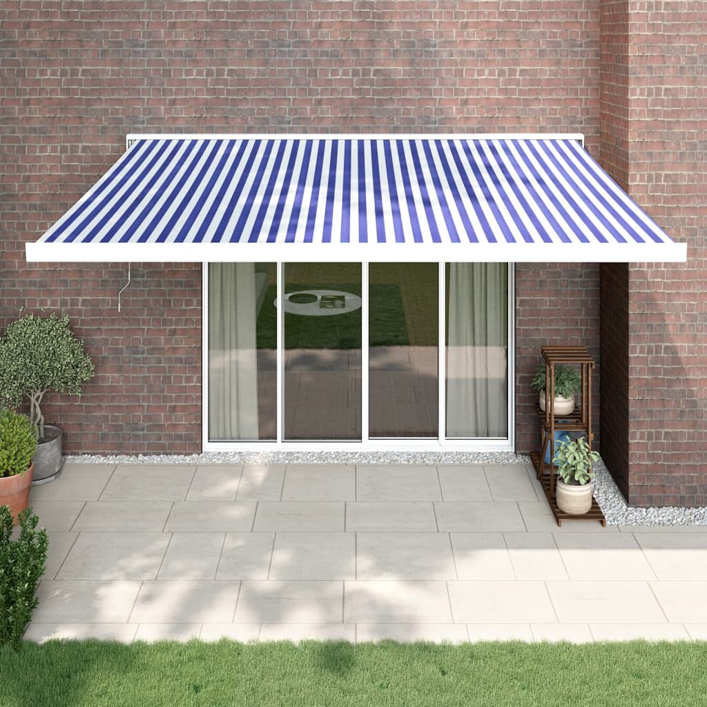 VidaXL Auvent extensible 4,5x3 m tissu et aluminium bleu et blanc