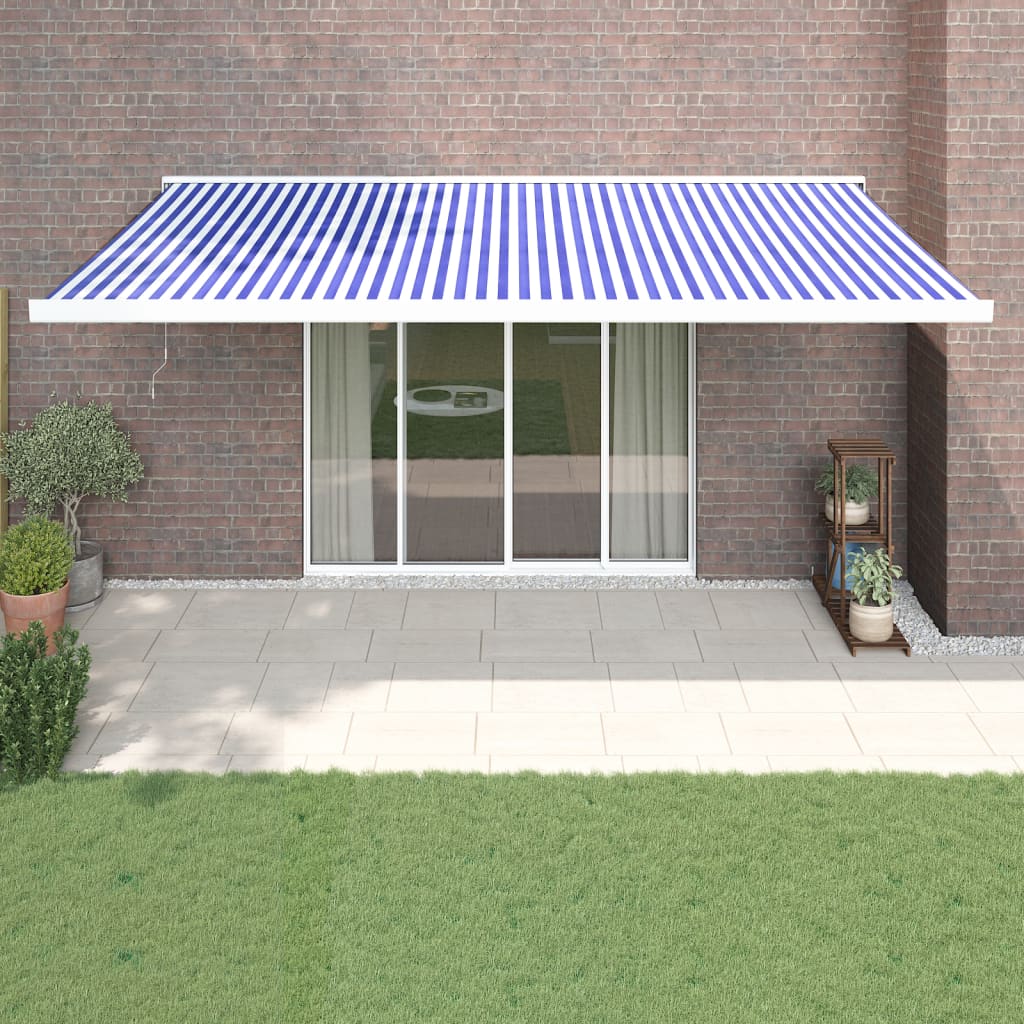 VidaXL Auvent extensible 5x3 m tissu et aluminium bleu et blanc