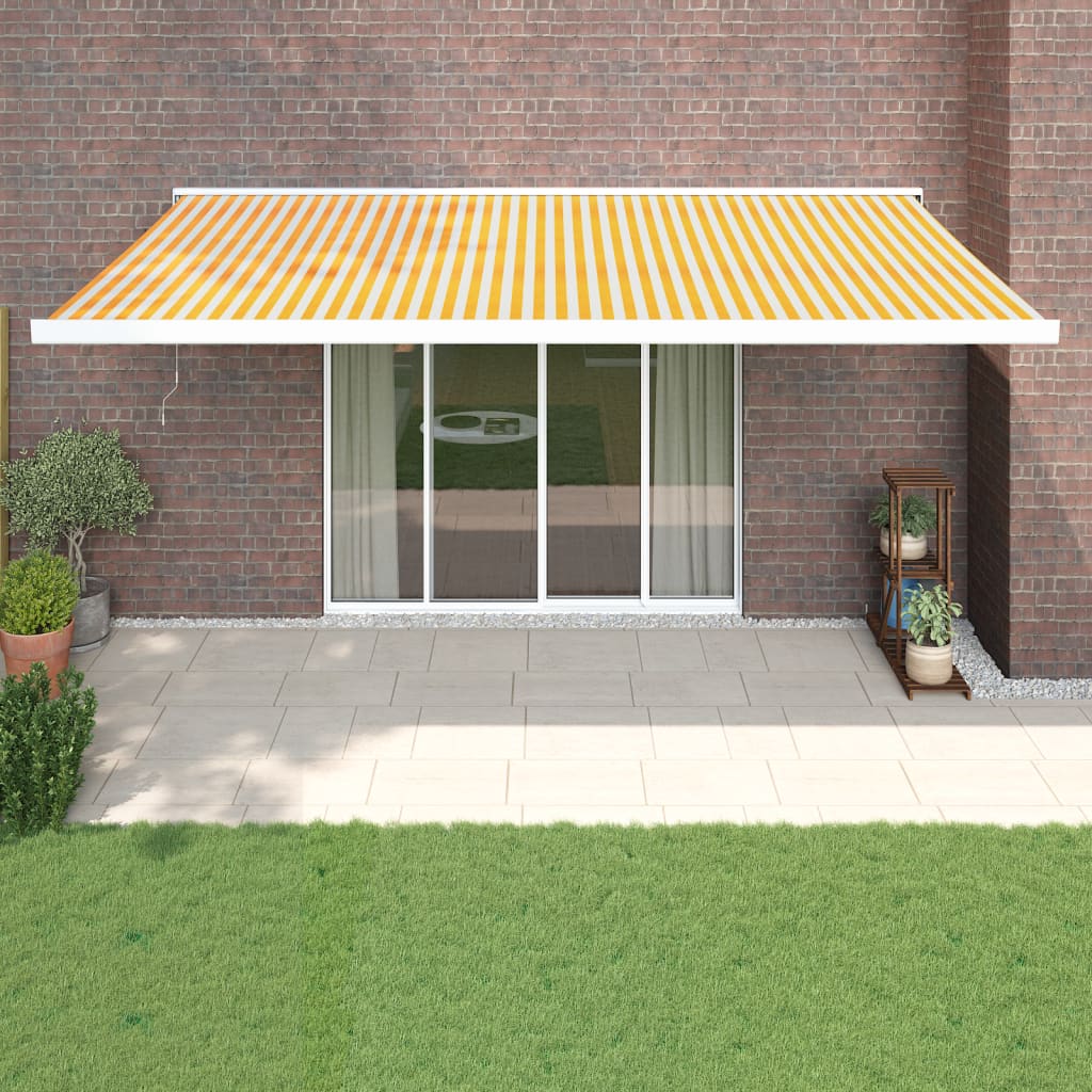 VidaXL Auvent extensible 5x3 m tissu et aluminium jaune et blanc