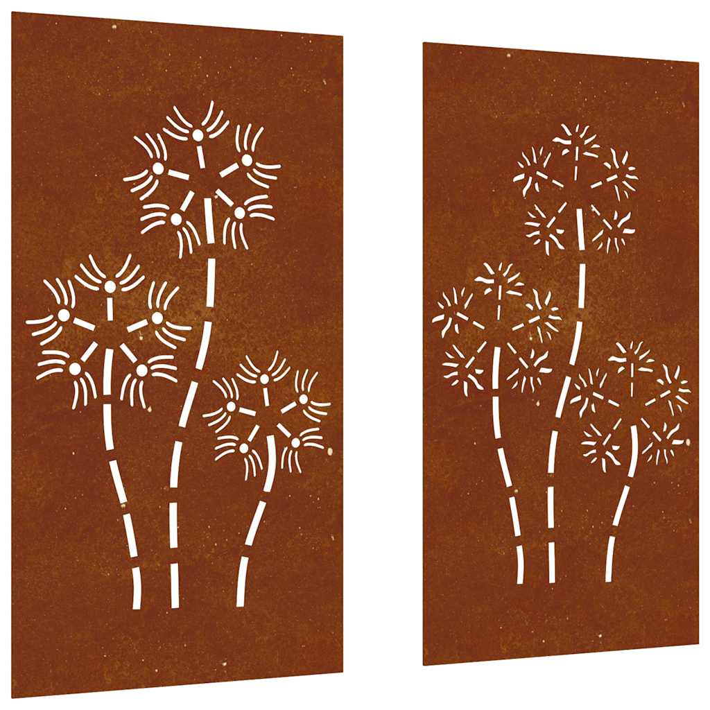 Vidaxxl décoration murale jardin 2 pcs motif floral 105x55 cm acier corten