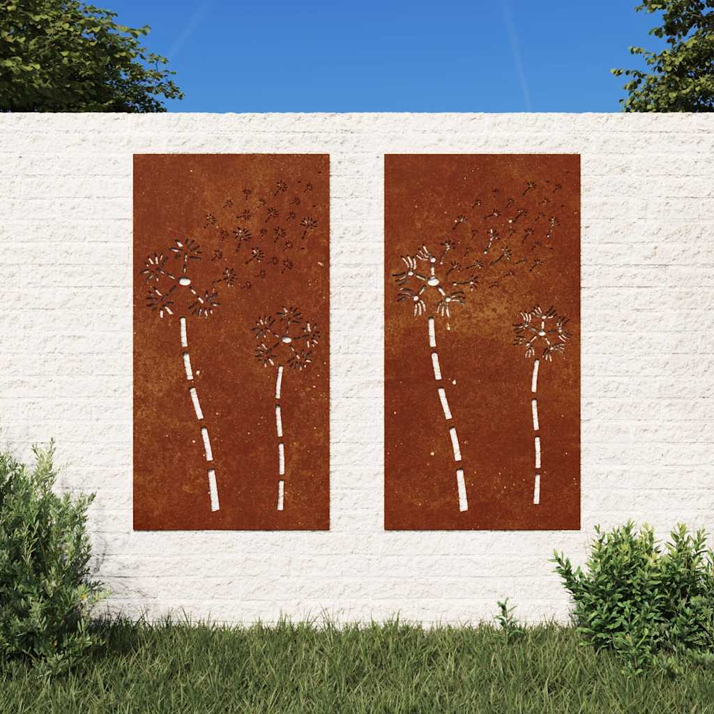 VidaXL Décoration murale jardin 2 pcs motif floral 105x55 cm acier corten