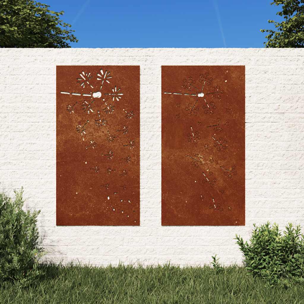 VidaXL Décoration murale jardin 2 pcs motif floral 105x55 cm acier corten
