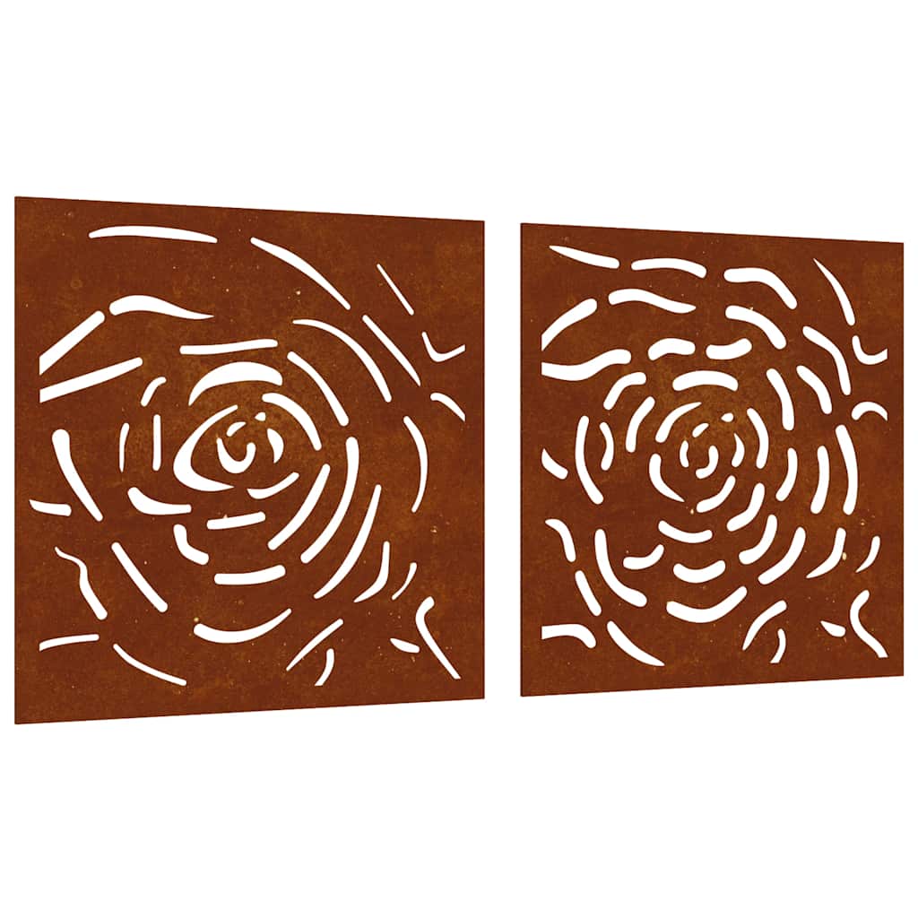 Vidaxxl décoration murale jardin 2 pcs design rose 55x55 cm acier corten