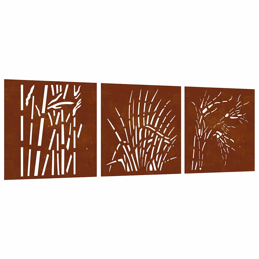 Vidaxxl décoration murale jardin 3 pcs motif herbe 55x55 cm acier corten