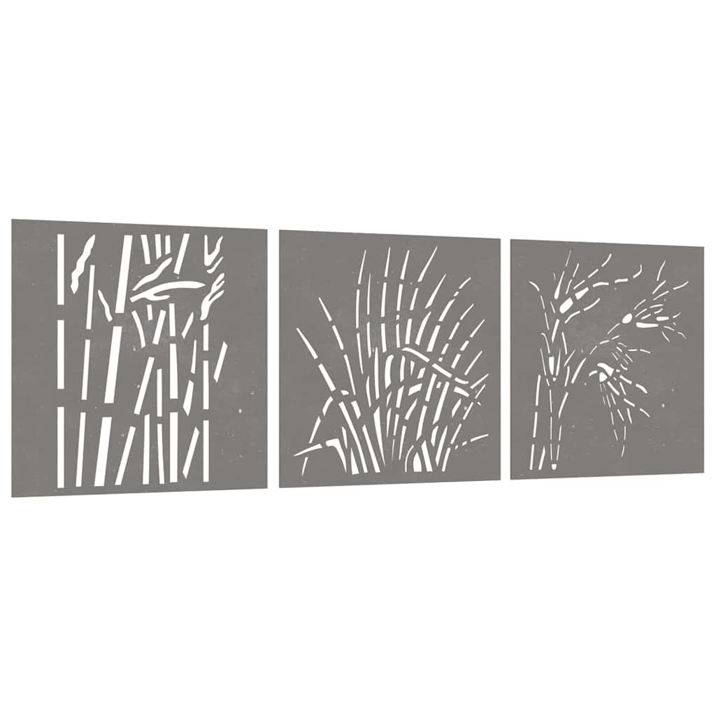 Vidaxxl décoration murale jardin 3 pcs motif herbe 55x55 cm acier corten