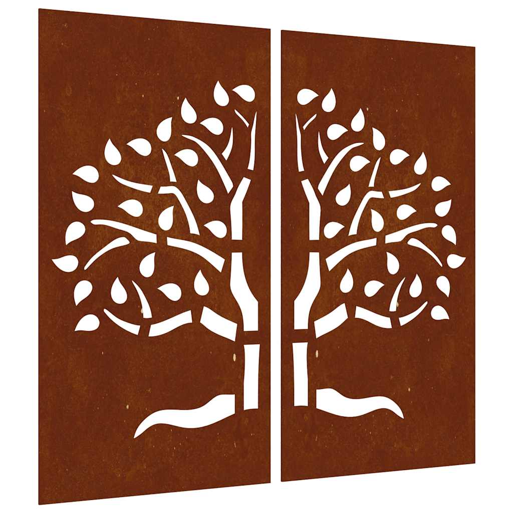 VidaXL décoration murale jardin 2 pcs design arbre 105x55 cm acier corten