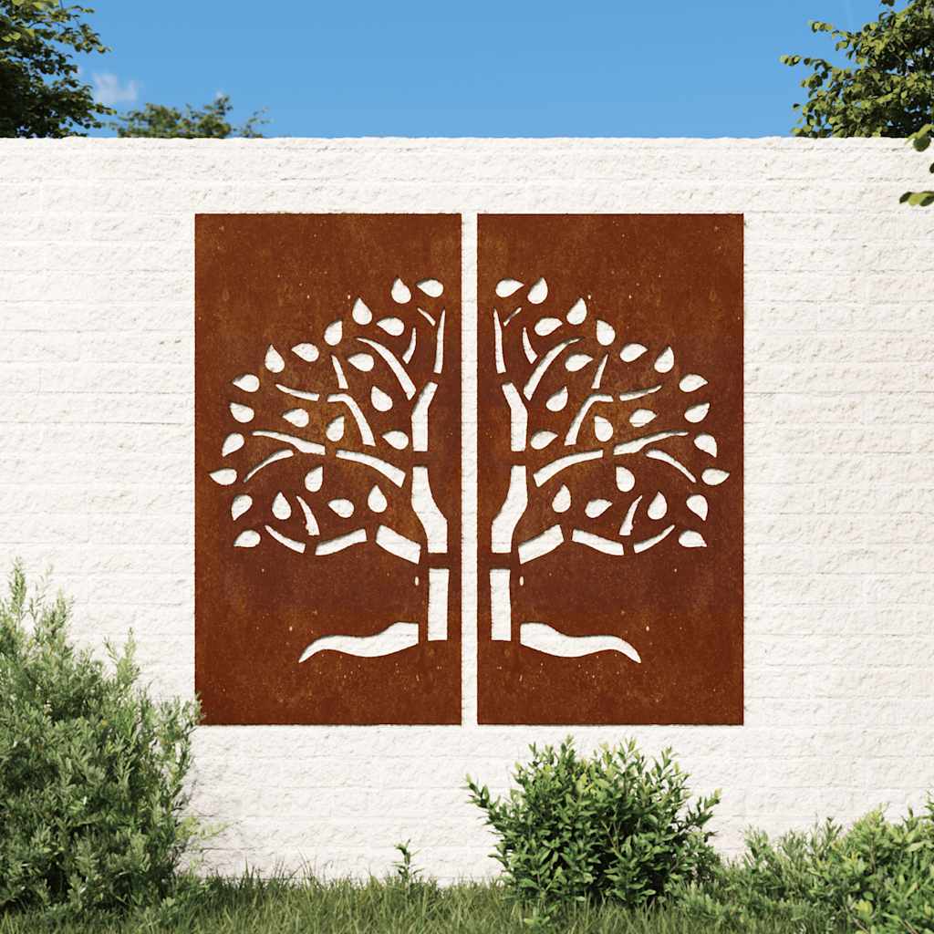 VidaXL décoration murale jardin 2 pcs design arbre 105x55 cm acier corten